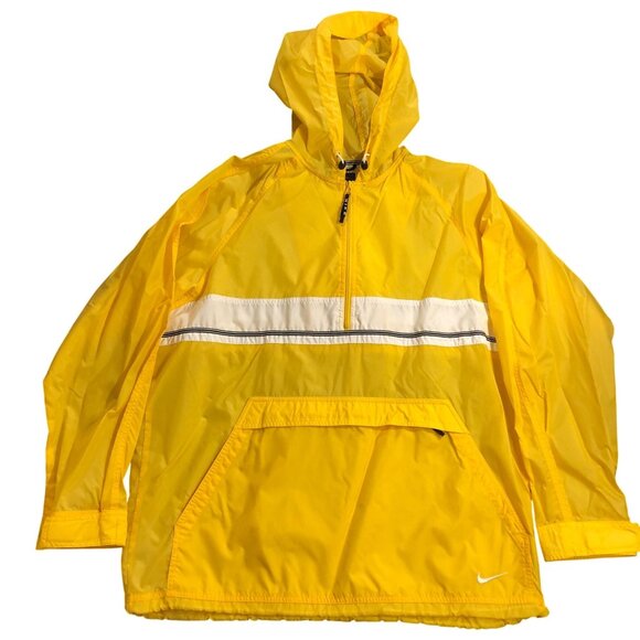 Nike Men's Windbreaker Jacket Large Yellow Hooded Quarter Zip Reflective